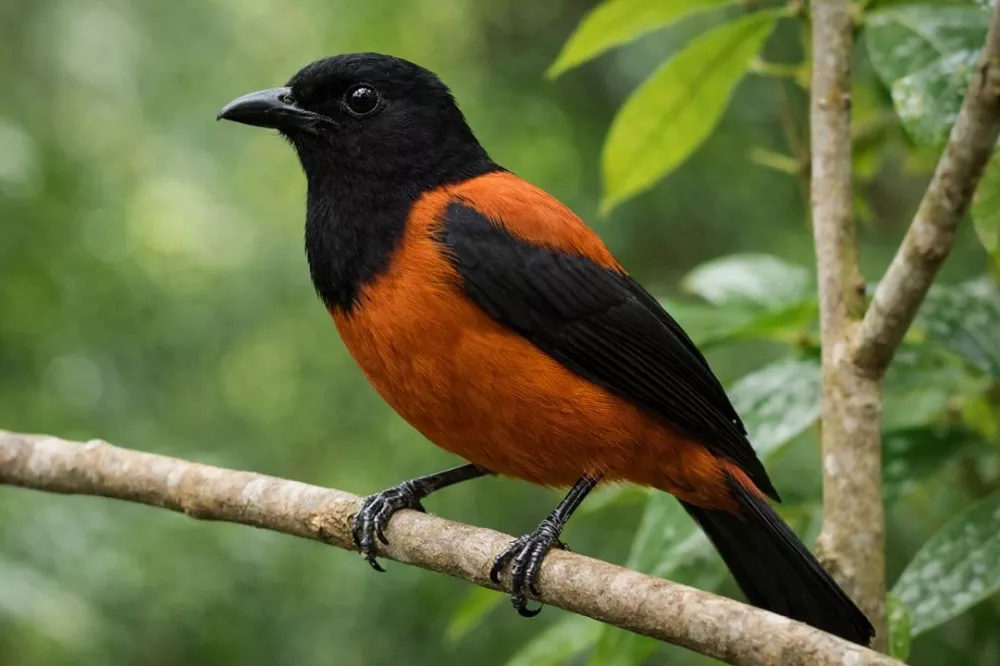 Hooded Pitohui perched on a tree branch